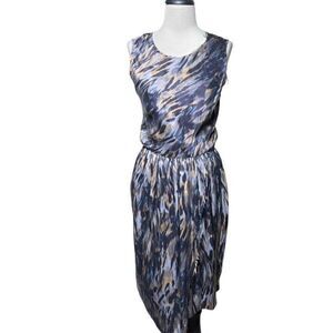 Ulla Johnson Fitted Abstract Blue Grey Sleeveless Silk Cocktail Dress Size 6
